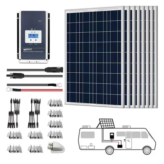 800-Watt Sunshine Power Party Pack with 8 polycrystalline panels and 60 Amp MPPT charge controller for outdoor energy needs.