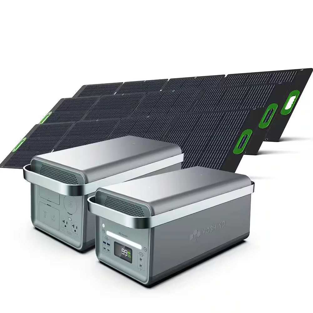 True solid-state battery with 4000 watts/6000 watts peak
Truly portable: home, off-grid, RV, no fumes/noise, 53 lbs.
Includes three 200W solar panels using clean, re