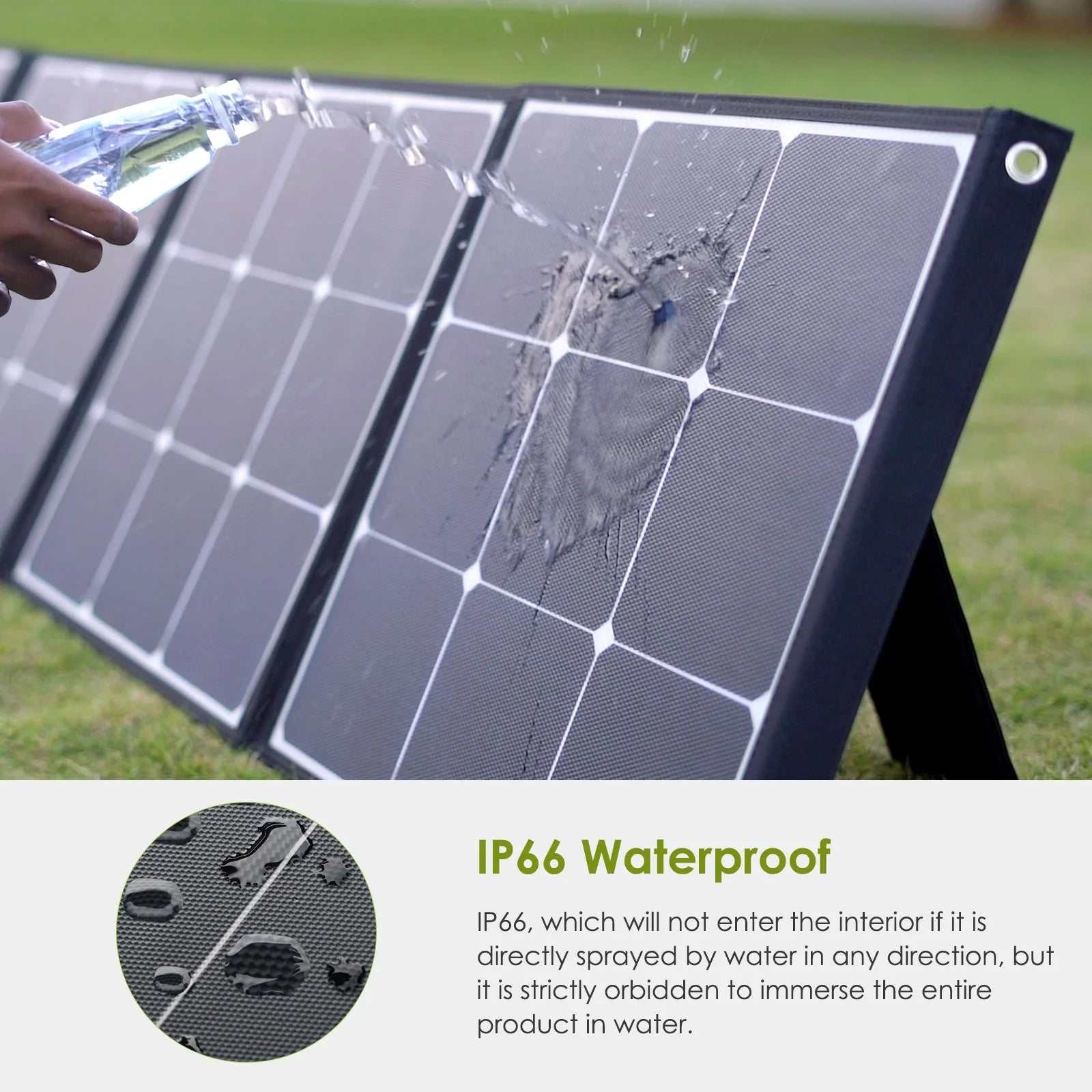 200W Solar Panel with IP66 waterproof rating, optimal for outdoor adventures, camping, RV use, and emergency backup.