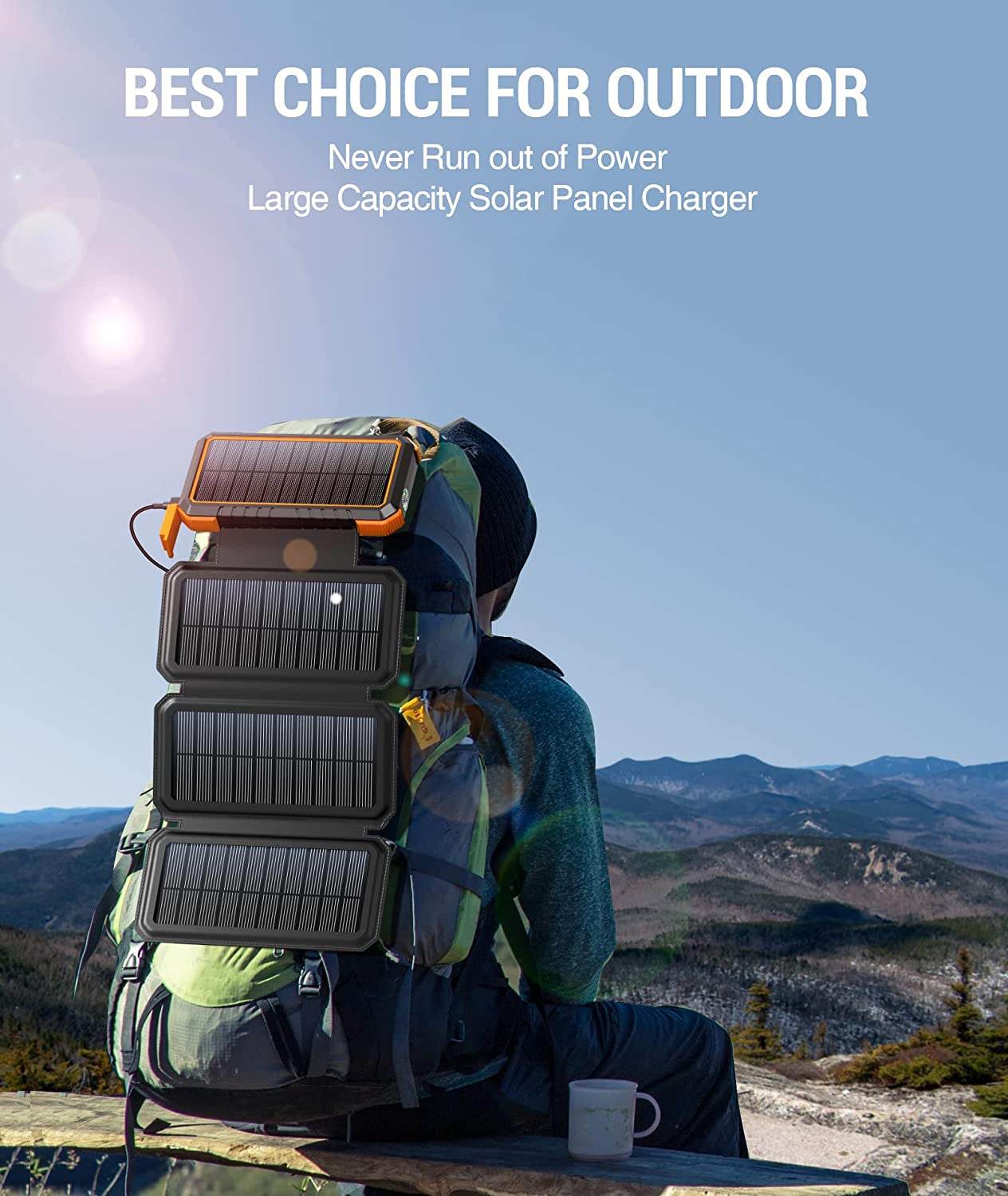 Ultimate Solar Charger Power Bank with 20000mAh, foldable panels, and fast charging for outdoor use.