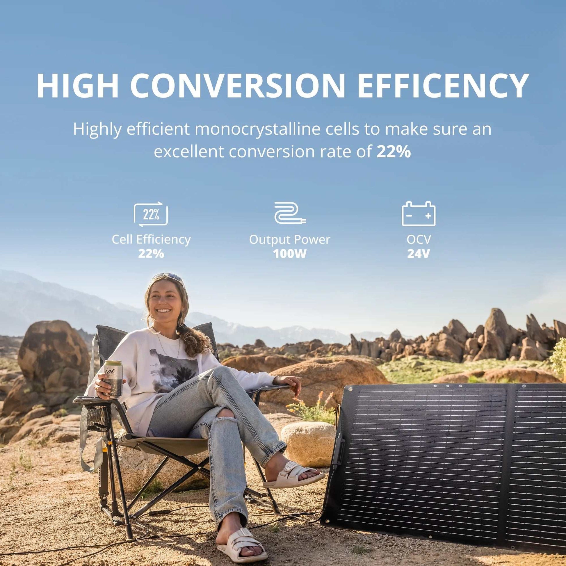 Introducing the Sunbathing Superstar: the GROWATT 100W Portable Solar Panel, a game-changer for outdoor enthusiasts and off-grid adventurers alike. This innovative s