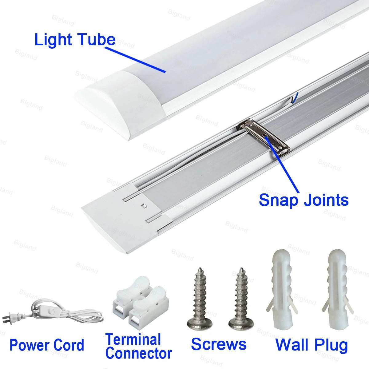 Illuminate your spaces effectively with the Bigland 4 Pack LED Shop Light Utility Ceiling Garage On/Off Switch with Power Cord. These durable ceiling fixtures are de