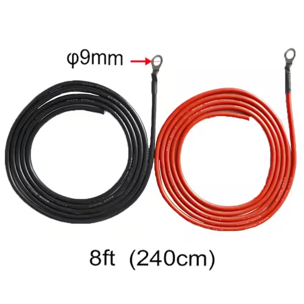 8ft cables for 800-Watt Sunshine Power Party Pack, 9mm diameter, black and red.