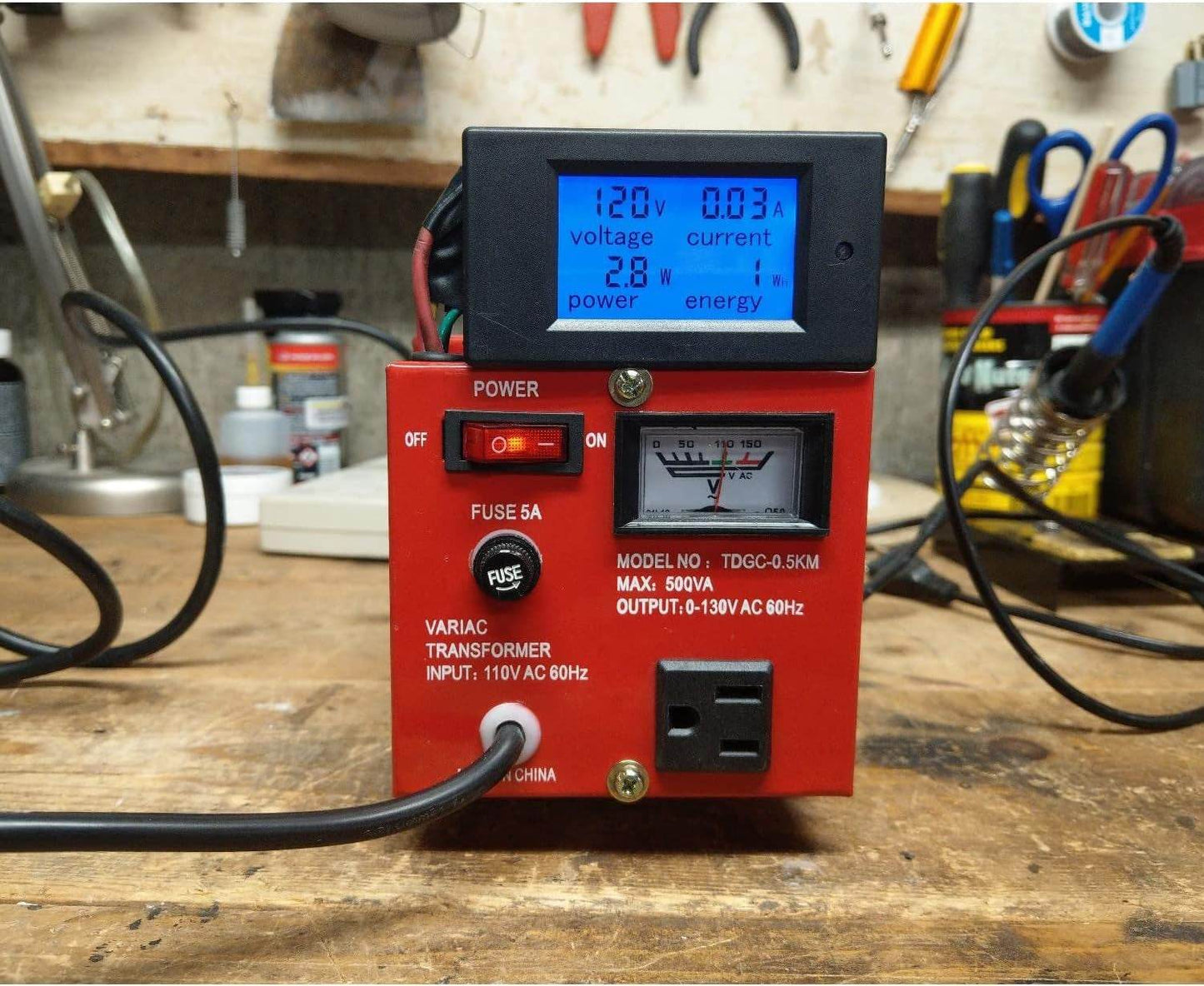 1000VA Voltage Party Machine – Watt's Up Doc? transformer with variable voltage control, copper coil, thermal grid, and voltmeter.