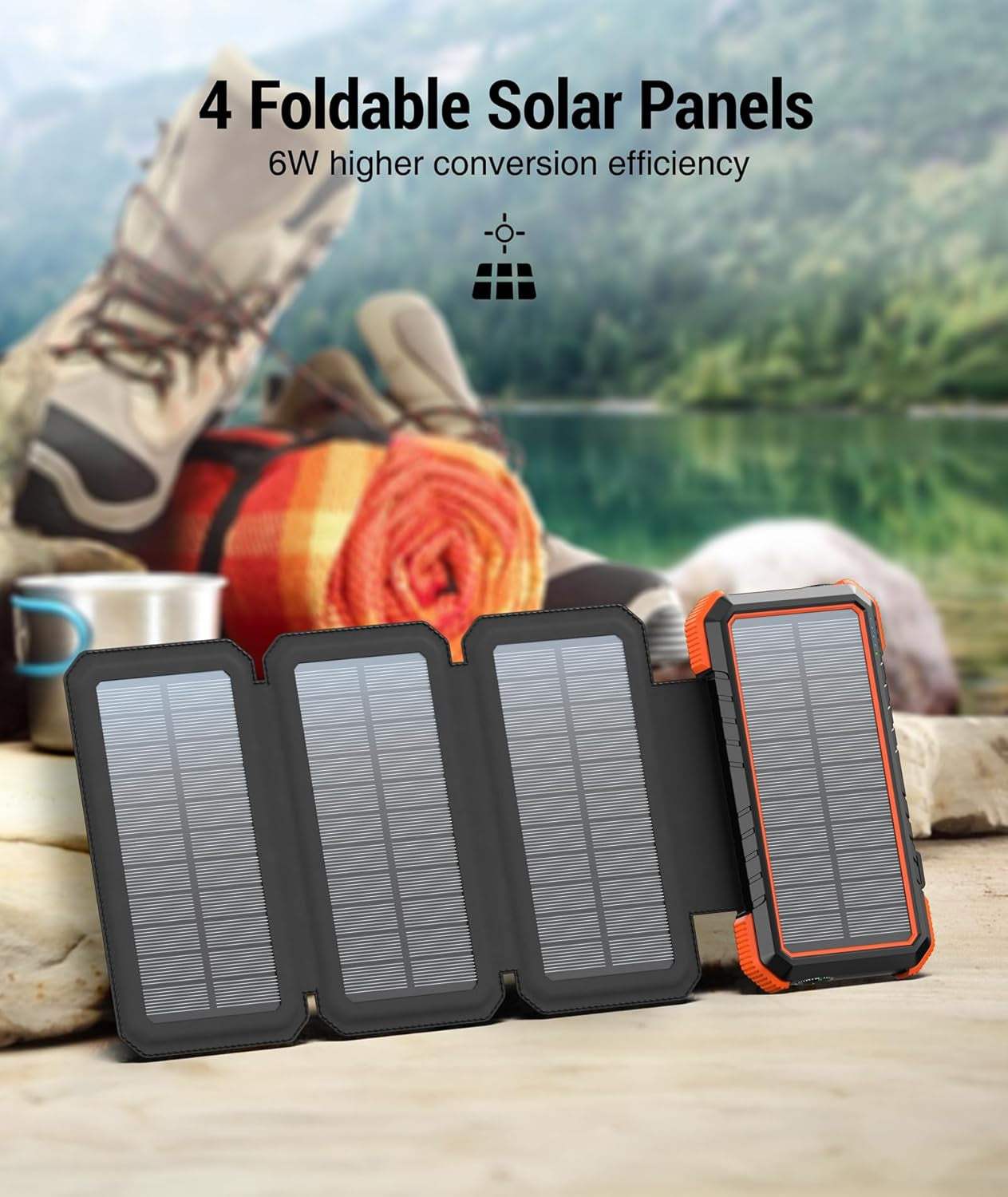 Ultimate Solar Charger Power Bank with 4 Foldable Panels for Outdoor Adventures