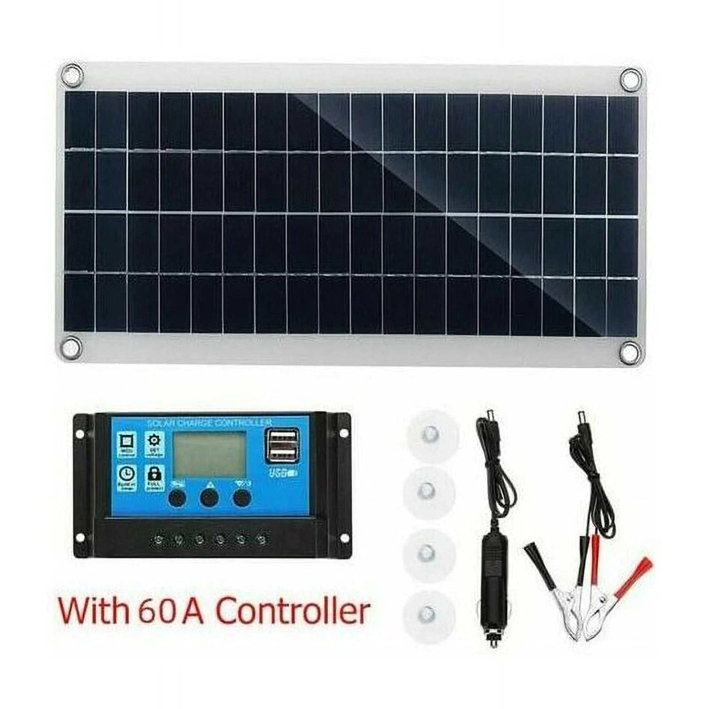 300W Solar Power Kit with 60A Charge Controller, waterproof design, ideal for off-grid RV, yacht, garden, and camping applications.