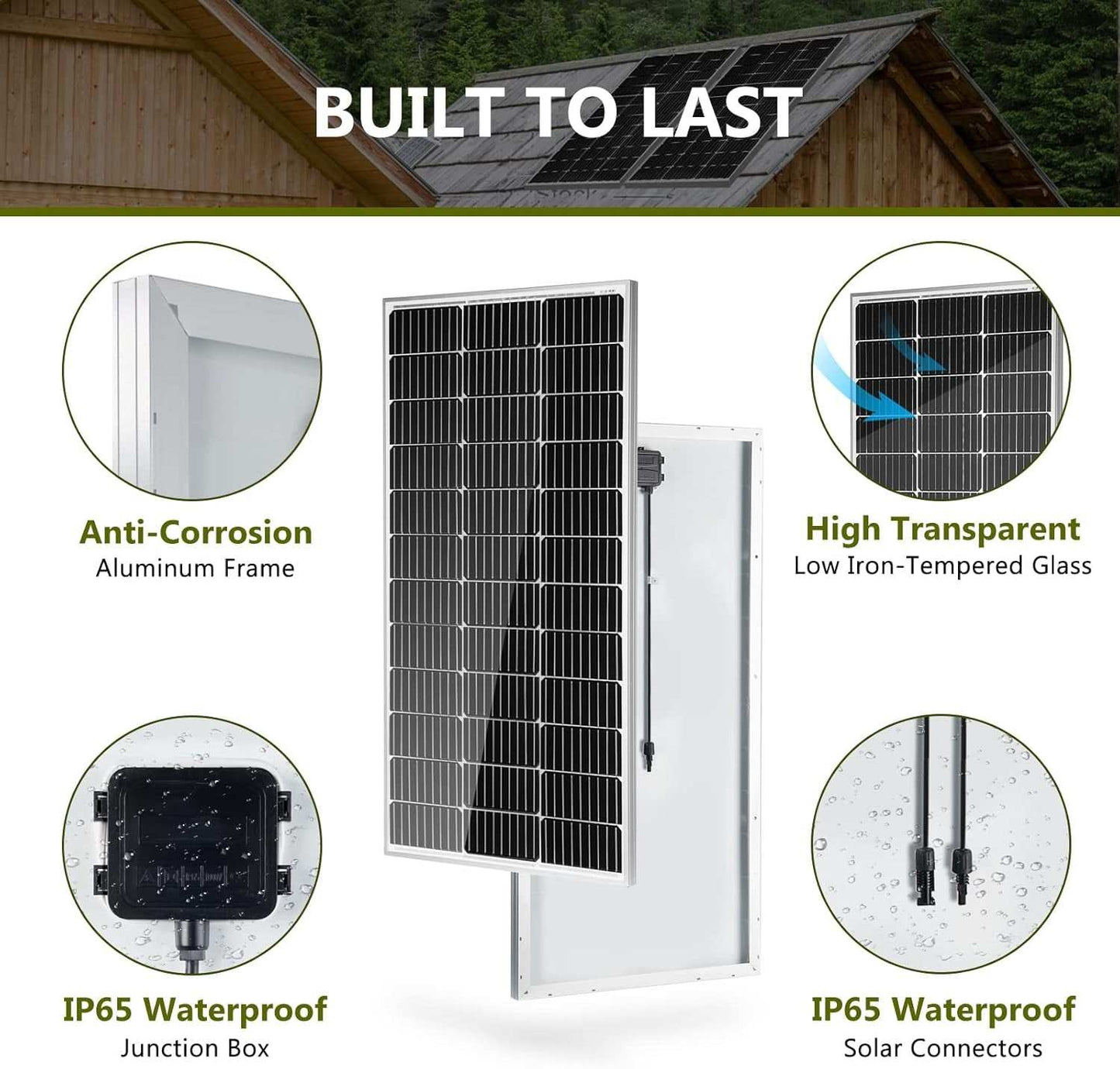 This 100 Watt 12V Monocrystalline Solar Panel is engineered for maximum efficiency and durability, making it an ideal solution for various off-grid applications. Fea