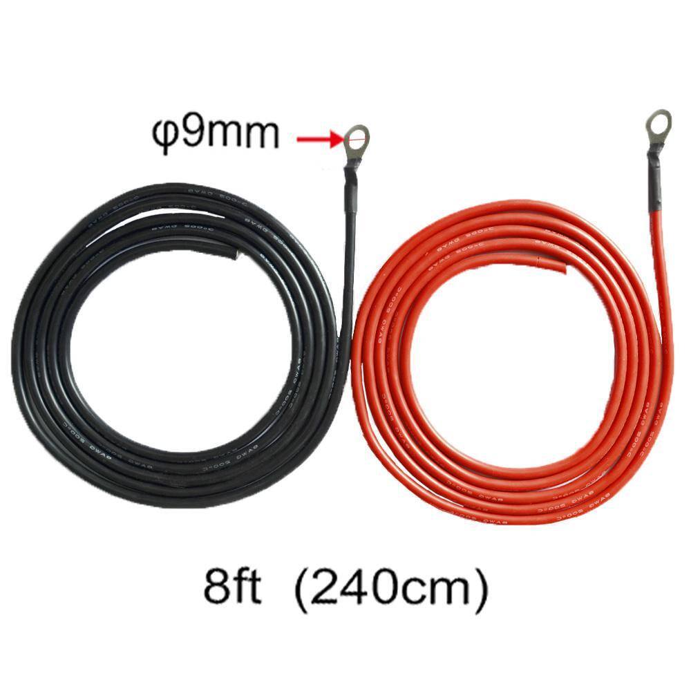 8ft solar panel cables for ACOPower 300-Watt kit, 9mm diameter, black and red.