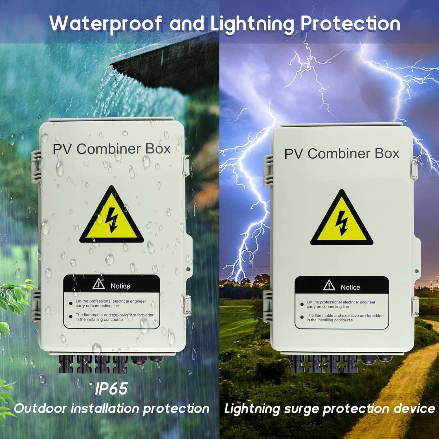 Safe and Reliable: The 4 String Solar Combiner Box is designed for optimal safety and performance. With a built-in 63A DC circuit breaker, a 15A DC fuse, and high vo